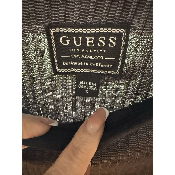 Mens Guess Long Sleeve Black Ribbed Crewneck Shirt Size Small - Picture 4 of 4